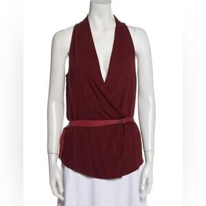 Helmut Lang Burgundy V-Neck Sleeveless Blouse Petite